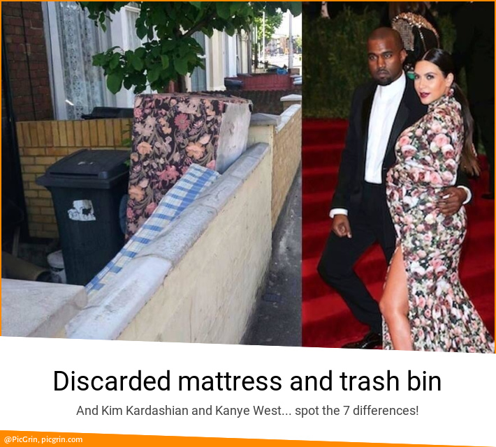 Discarded mattress and trash bin