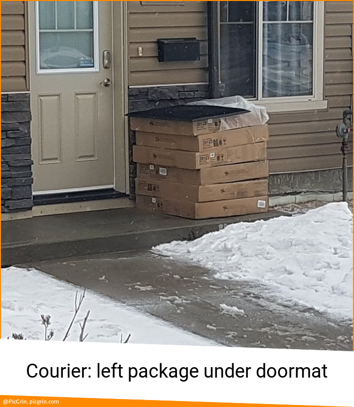 Courier Left Package Under Doormat Picgrin